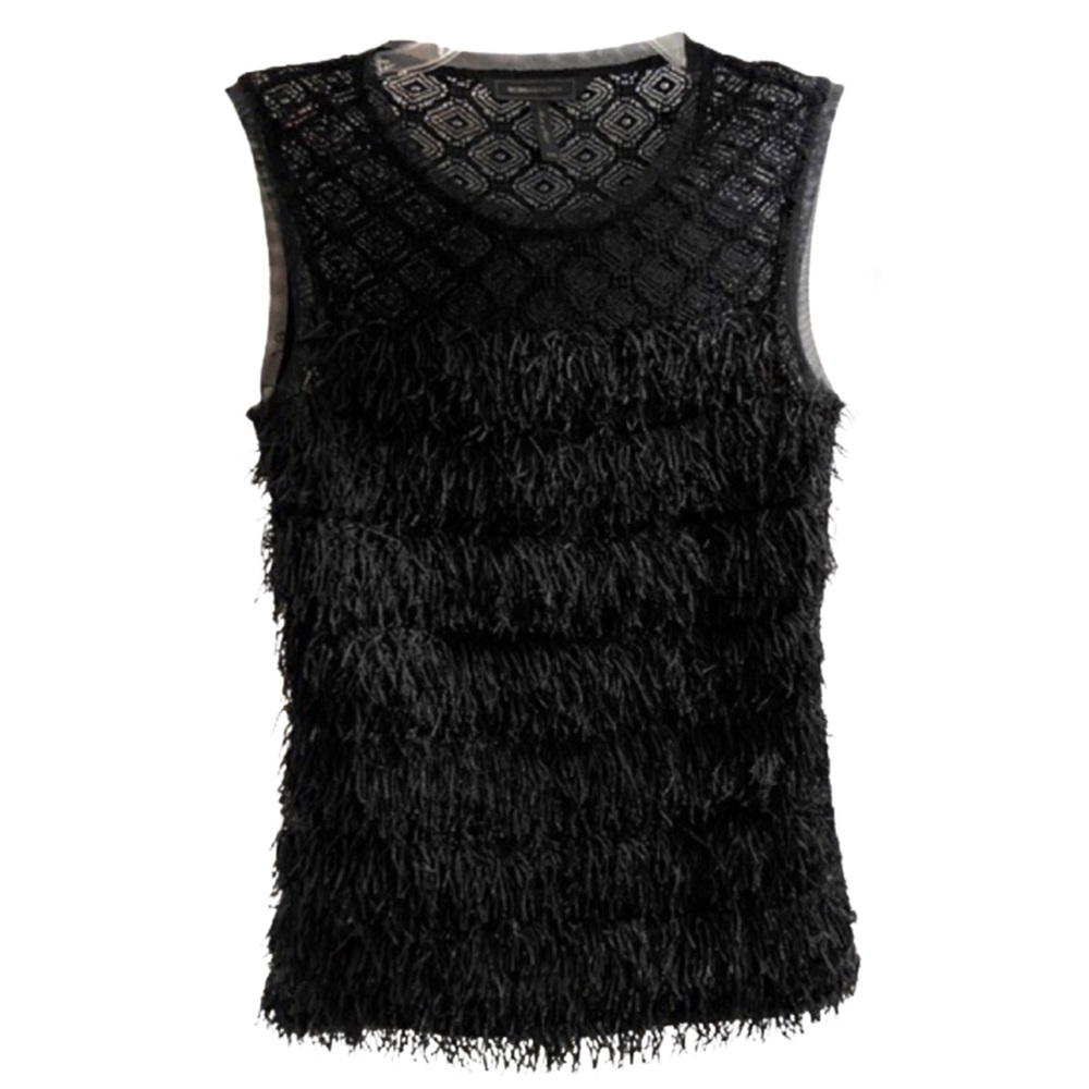 BCBGMaxAzria Ostrich Feather and Black Lace Sleeveless Top Trend